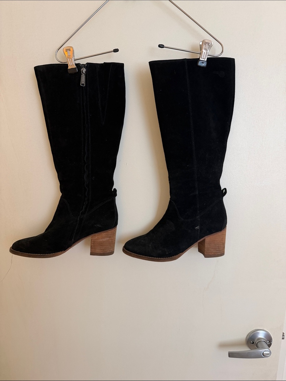 Blondo Black Suede Knee-High Block Heel Boots